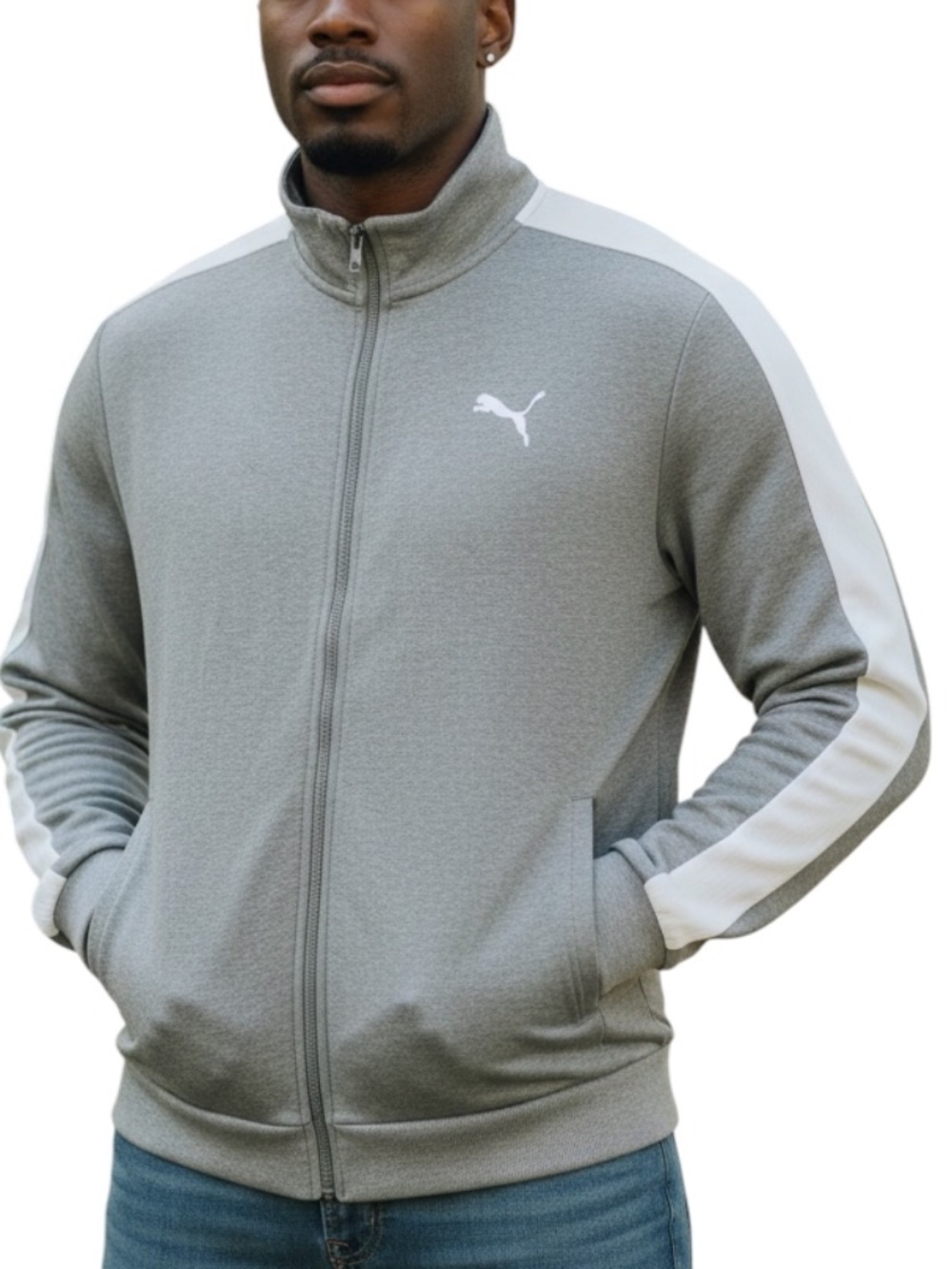 Men’s PUMA Gray Zip-Up Jacket with White Stripes Size L